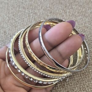 Macy's Elegant Gold Silver Bangle Set Women New